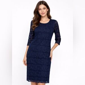 GERRY WEBER | Elegant Midnight Navy Blue Lace Sheath Dress – Classic & Timeless